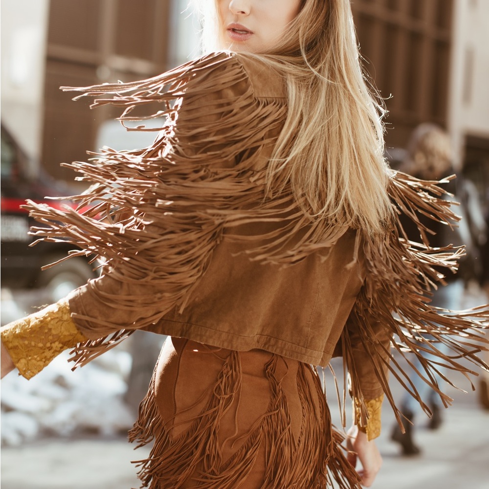 Carmar 100% Leather Brown Suede Fringe Jacket - Perfect for Festivals!
